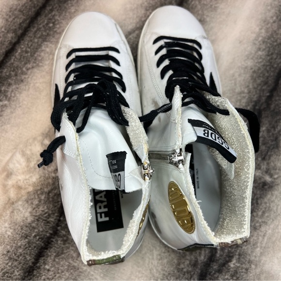 Golden Goose Francy Camouflage Heel White Leather Black Star High Top Sneakers - Picture 8 of 10